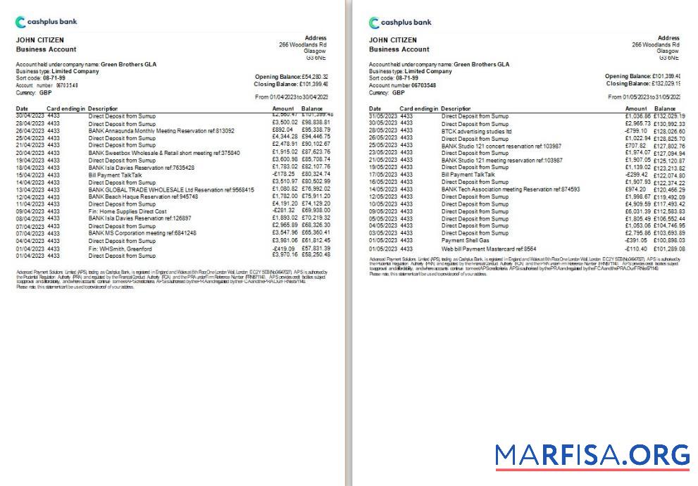 Downloadable United Kingdom Cashplus bank statement word download for verification